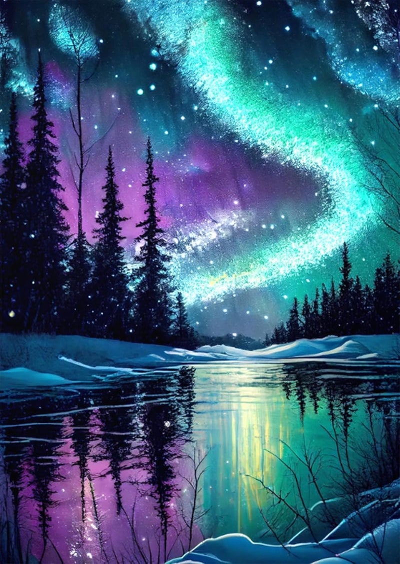 Paintcolor أطقم التطريز المتقاطع المطبوع لليلة نجمية - أطقم التطريز المتقاطع المحسوبة للمبتدئين البالغين مع أنماط مناظر مطبوعة ومواد التطريز والفنون والحرف اليدوية - Image 1